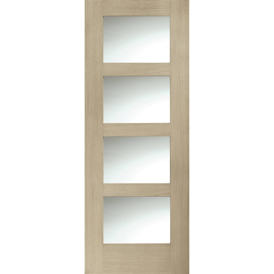 Internal Oak Shaker 4 Panel Door with Obscure Glass - Unfinished, 1981 x 762 x 35 mm