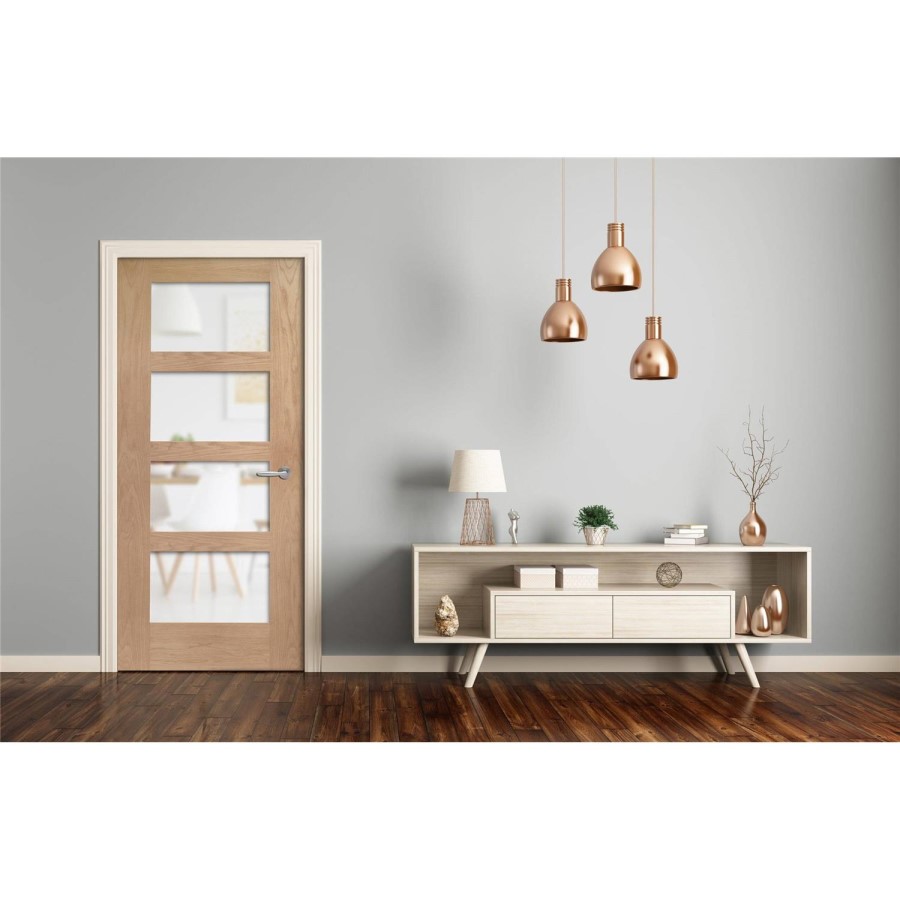 Internal Oak Shaker 4 Panel Door with Obscure Glass - Unfinished, 1981 x 762 x 35 mm