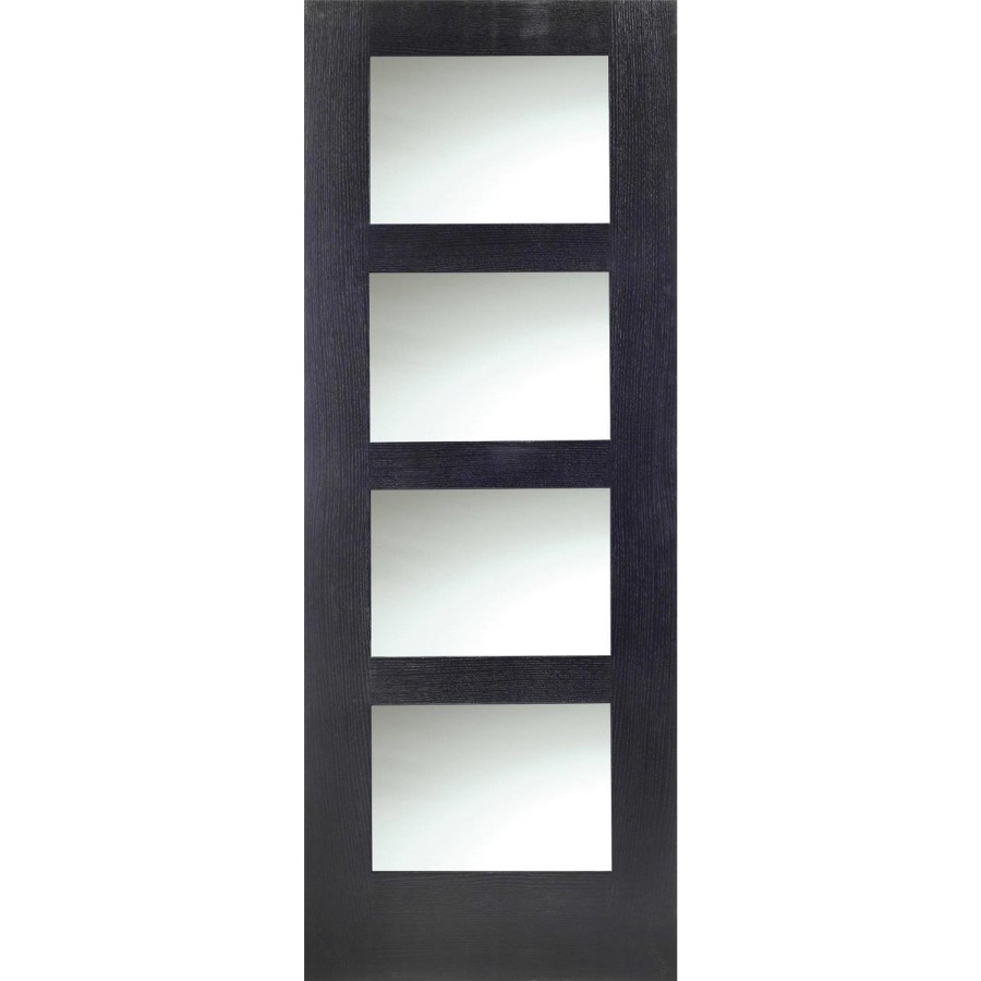 Internal Oak Shaker 4 Panel Door with Obscure Glass - Unfinished, 2032 x 813 x 35 mm