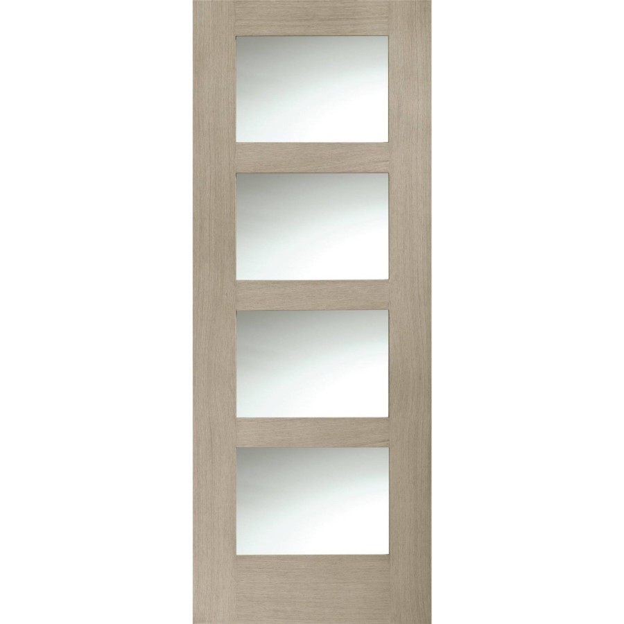 Internal Oak Shaker 4 Panel Door with Obscure Glass - Unfinished, 2032 x 813 x 35 mm