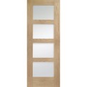 GOSHA4L32 Internal Oak Glazed 4-Panel Shaker Door with Opaque Glass - Unfinished - 2032 x 813 x 35mm - 4 Light - XL Joinery