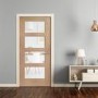 Internal Oak Shaker 4 Panel Fire Door with Obscure Glass - 1981 x 838 x 44 mm, Unfinished