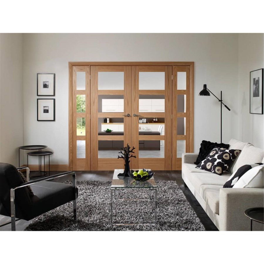 Internal Oak Shaker 4 Panel Door with Clear Glass - Unfinished, 1981 x 838 x 35 mm