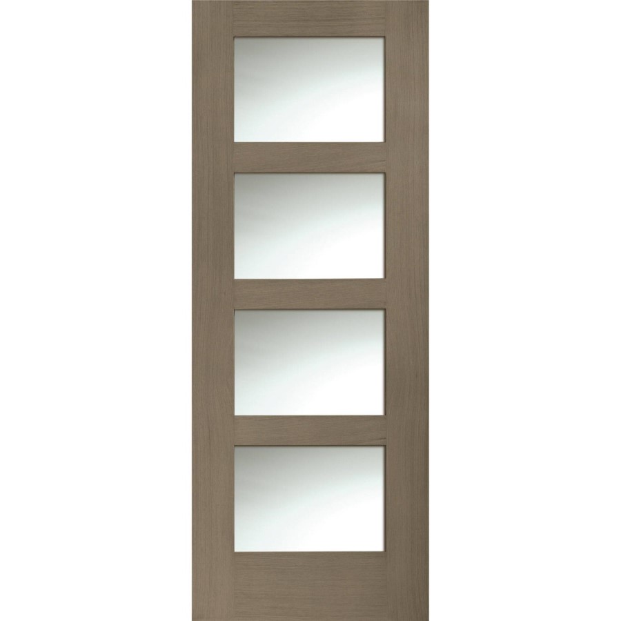 Internal Oak Shaker 4 Panel Door with Clear Glass - Unfinished, 1981 x 838 x 35 mm