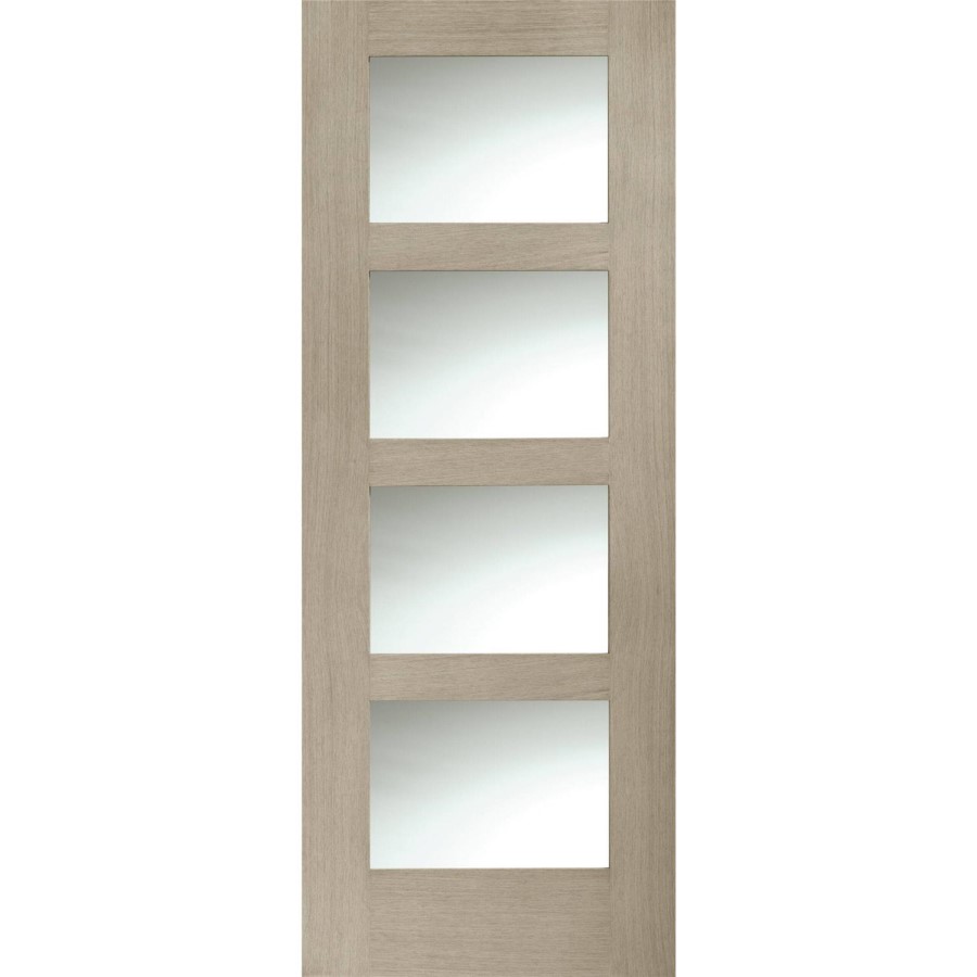 Internal Oak Shaker 4 Panel Door with Clear Glass - Unfinished, 1981 x 838 x 35 mm