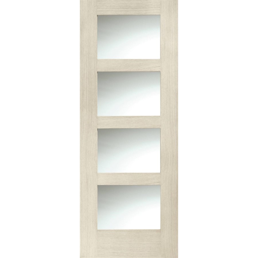 Internal Oak Shaker 4 Panel Door with Clear Glass - Unfinished, 1981 x 838 x 35 mm