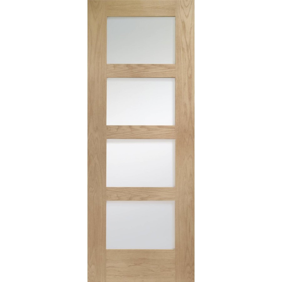 Internal Oak Glazed 4-Panel Shaker FD30 Fire Door with Clear Glass - Unfinished - 2040 x 826 x 44mm - 4 Light - XL Joinery