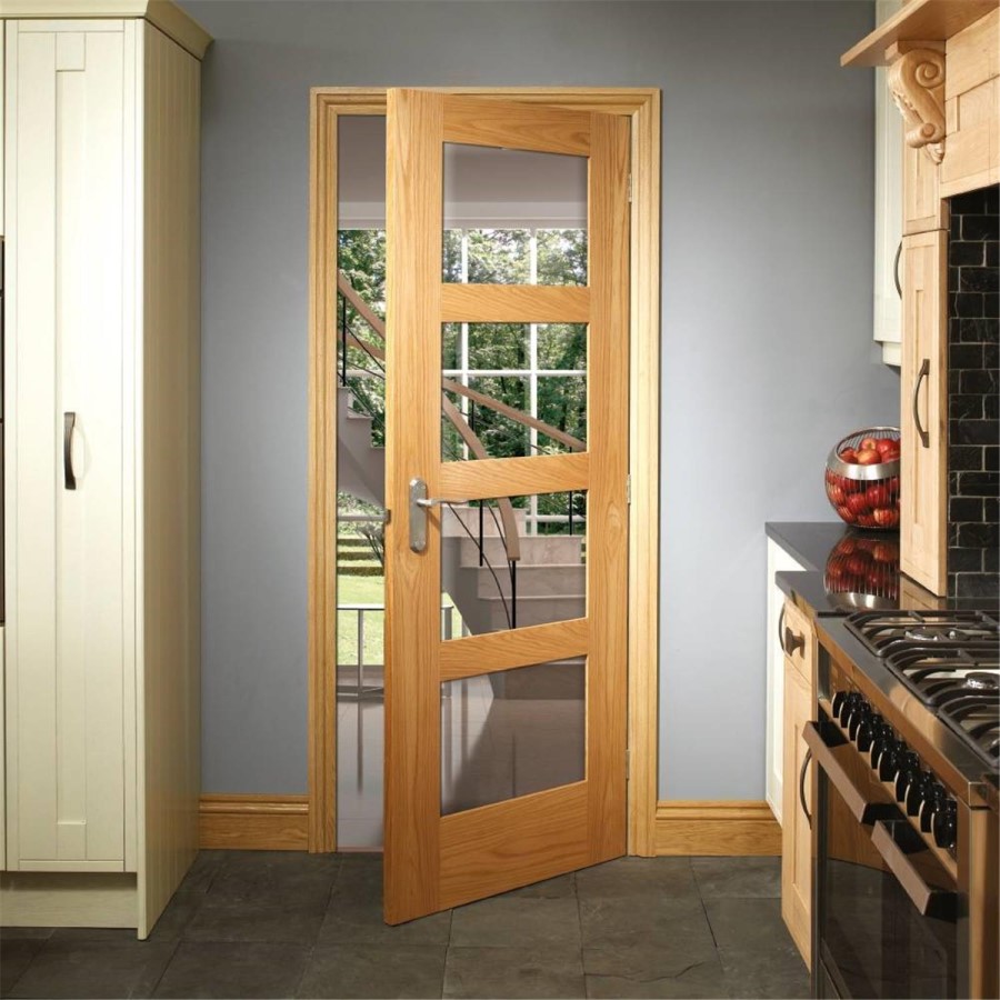 Internal Oak Glazed 4-Panel Shaker Door with Clear Glass - Unfinished - 2040 x 826 x 40mm - 4 Light - XL Joinery