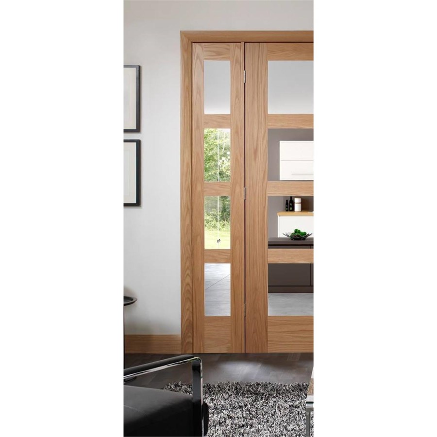 Internal Oak Glazed 4-Panel Shaker Door with Clear Glass - Unfinished - 2040 x 926 x 40mm - 4 Light - XL Joinery