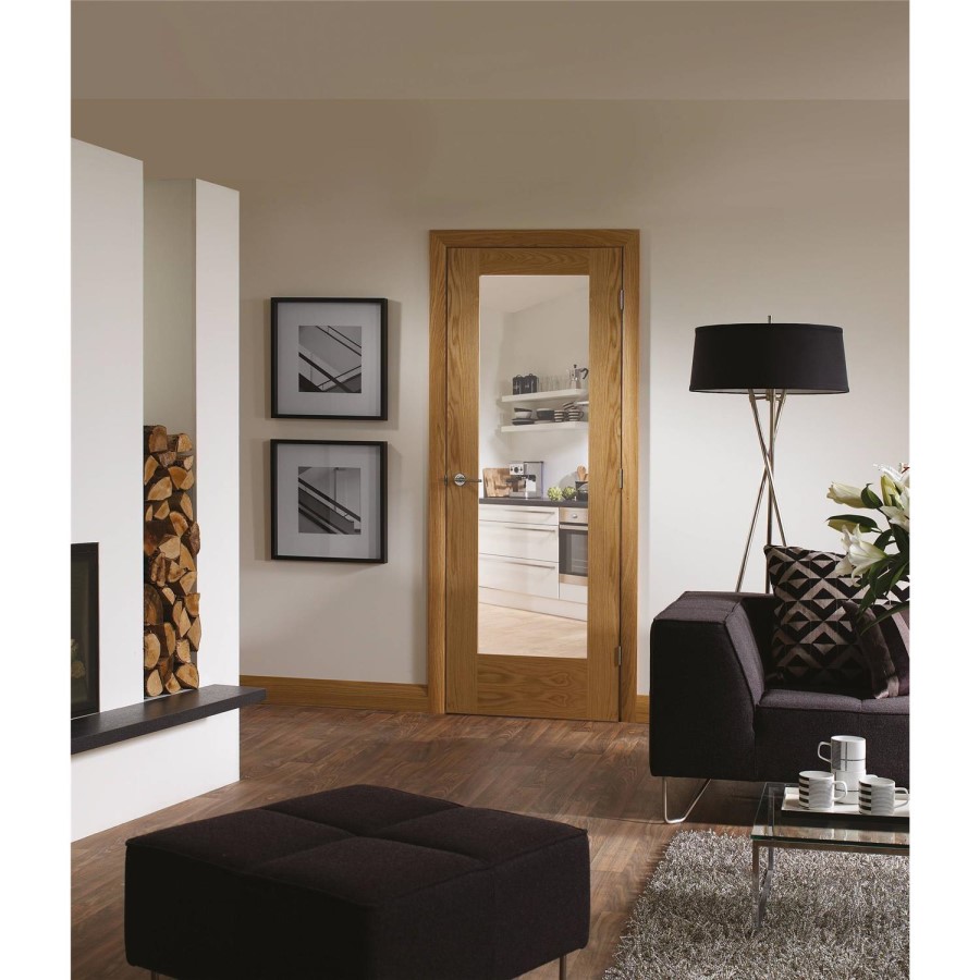 Internal Oak FD30 Fire Door with Clear Glass - Pre-Finished - 1981 x 686 x 44mm - Pattern 10 - XL Joinery