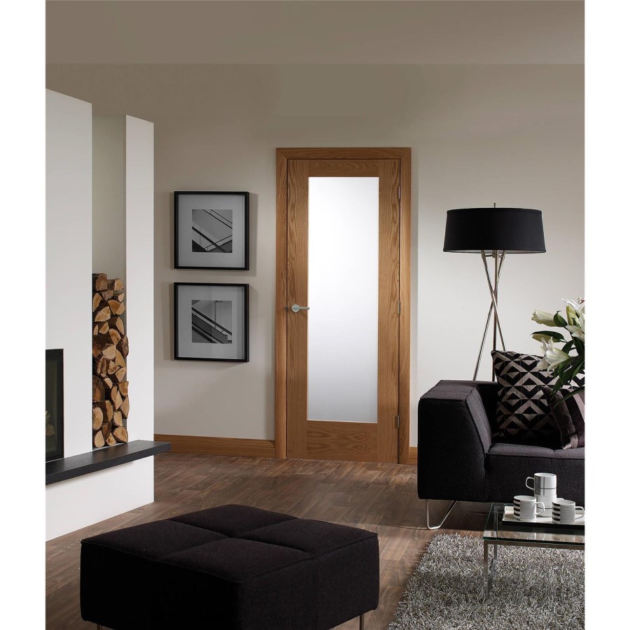Internal Oak Fully-Glazed Door with Opaque Glass - Unfinished - 2040 x 826 x 40mm - Pattern 10 - XL Joinery