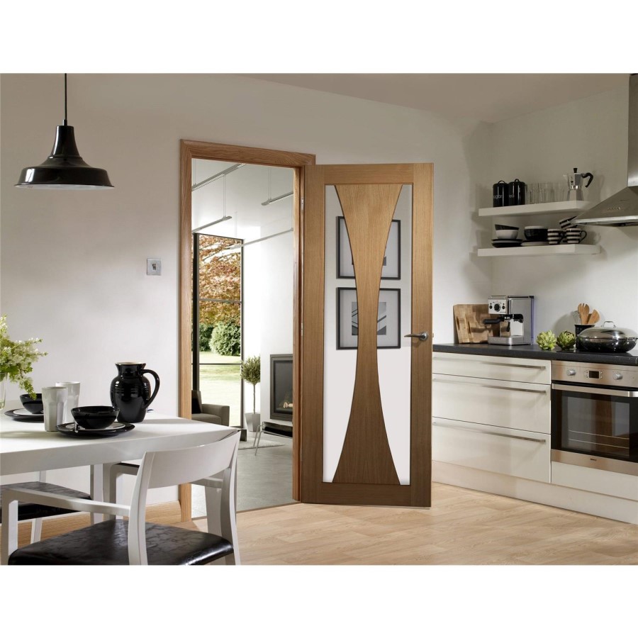 Internal Oak Verona with Clear Glass Fire Door - 1981 x 686 x 44 mm, Unfinished