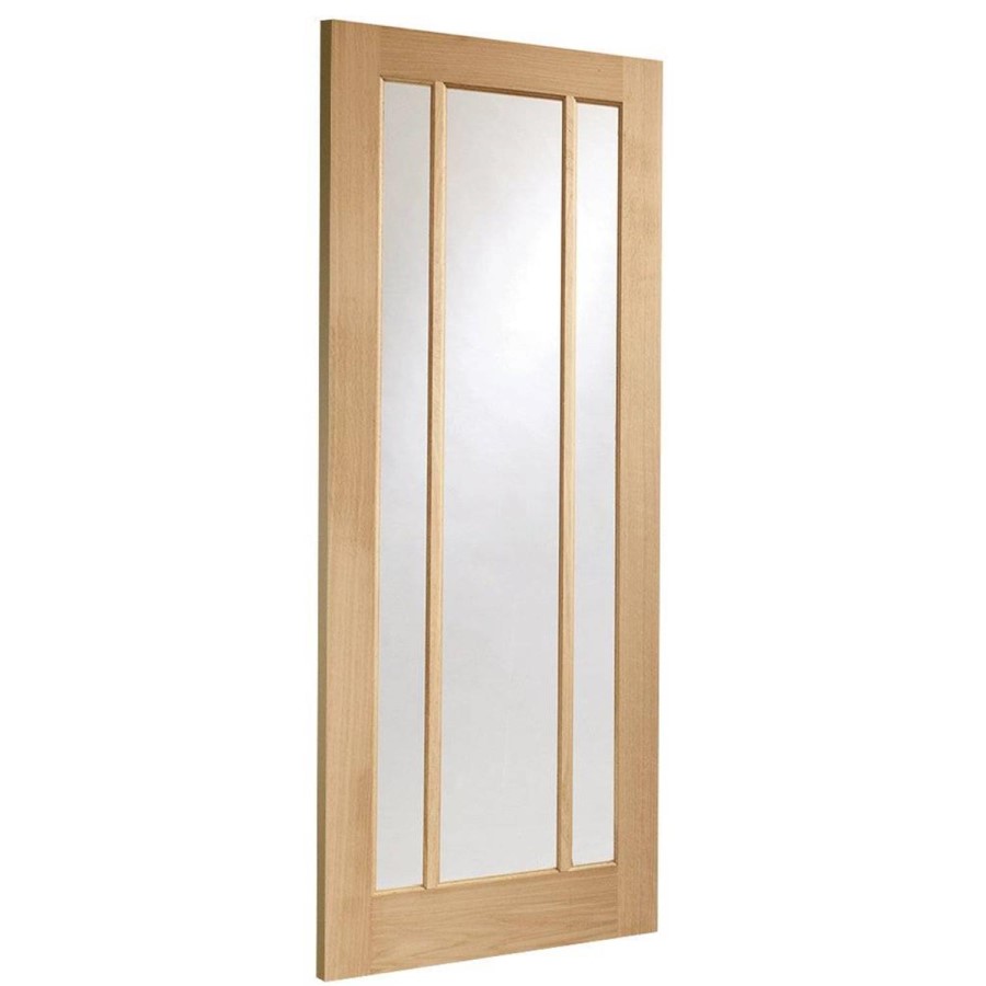 Internal Oak Glazed 3-Panel FD30 Fire Door with Clear Glass - Unfinished - 2032 x 813 x 44mm - Worcester - XL Joinery