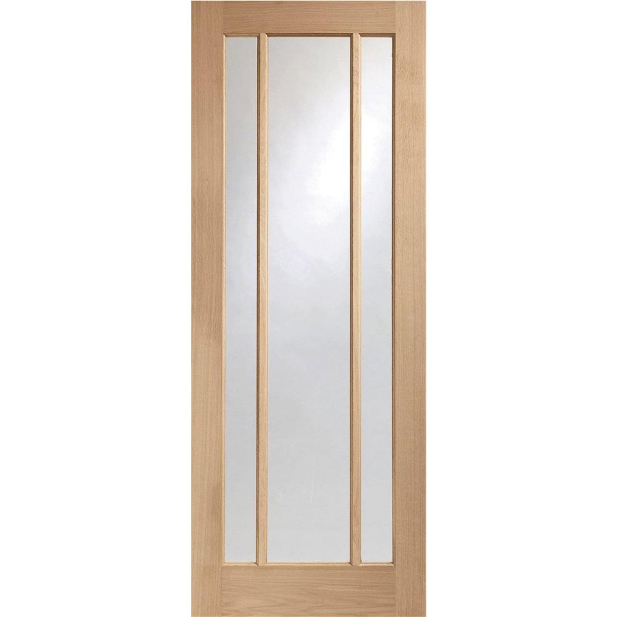 Internal Oak Glazed 3-Panel Door with Clear Glass - Unfinished - 2040 x 626 x 40mm - Worcester - XL Joinery