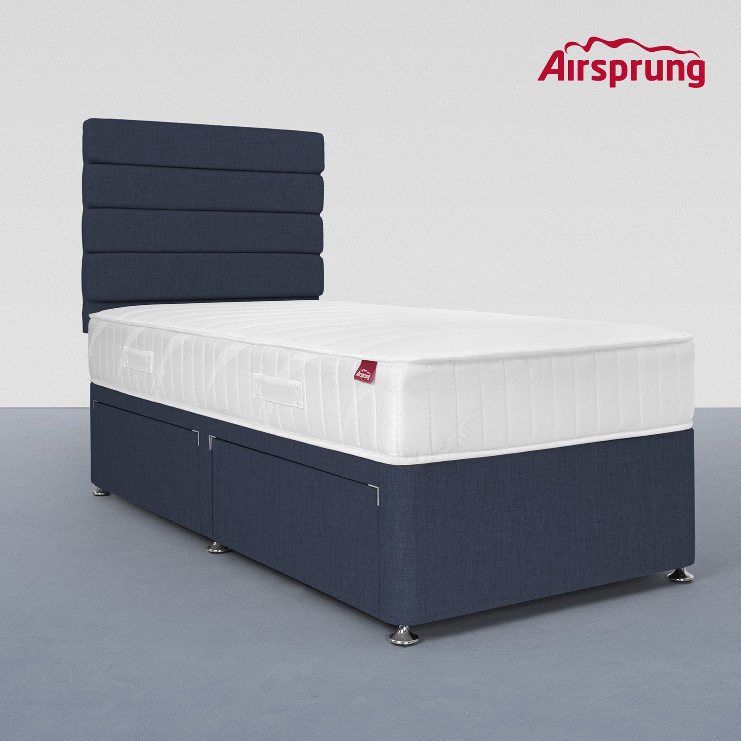 Photo of Airsprung single 2 drawer divan bed with comfort mattress - midnight blue