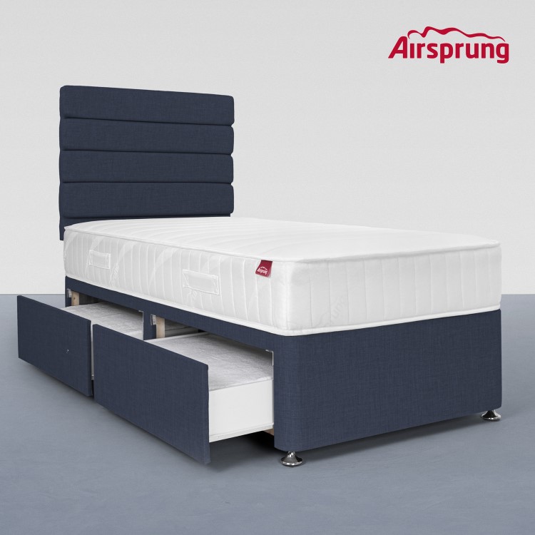 Airsprung Single 2 Drawer Divan Bed with Comfort Mattress - Midnight Blue