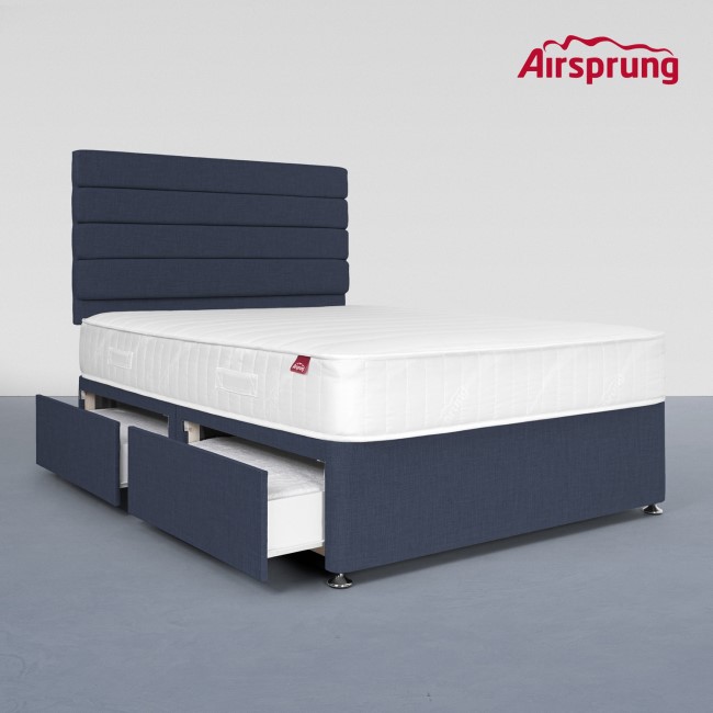 Airsprung Small Double 4 Drawer Divan Bed with Comfort Mattress - Midnight Blue