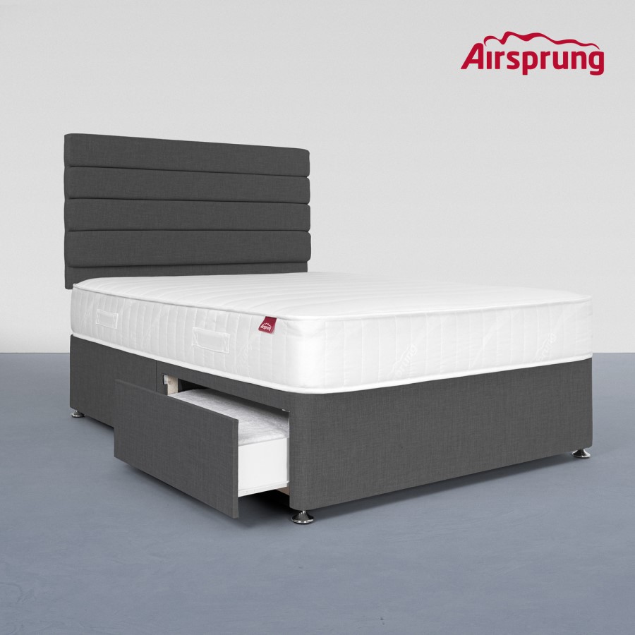 Airsprung Double 2 Drawer Divan Bed with Comfort Mattress - Charcoal