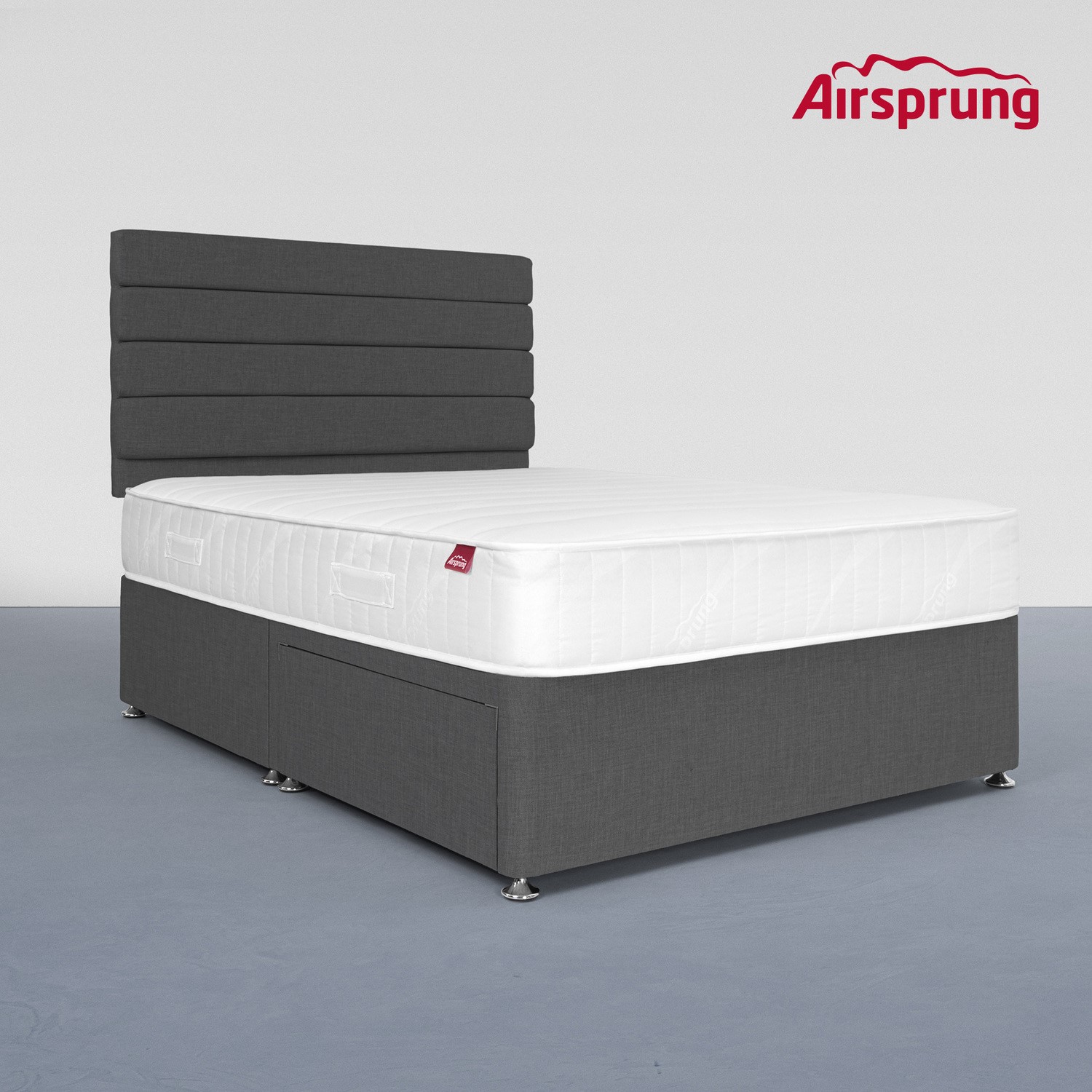Photo of Airsprung king size 2 drawer divan bed with comfort mattress - charcoal