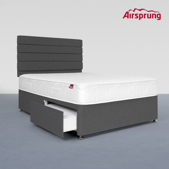 Airsprung King Size 2 Drawer Divan Bed with Comfort Mattress - Charcoal