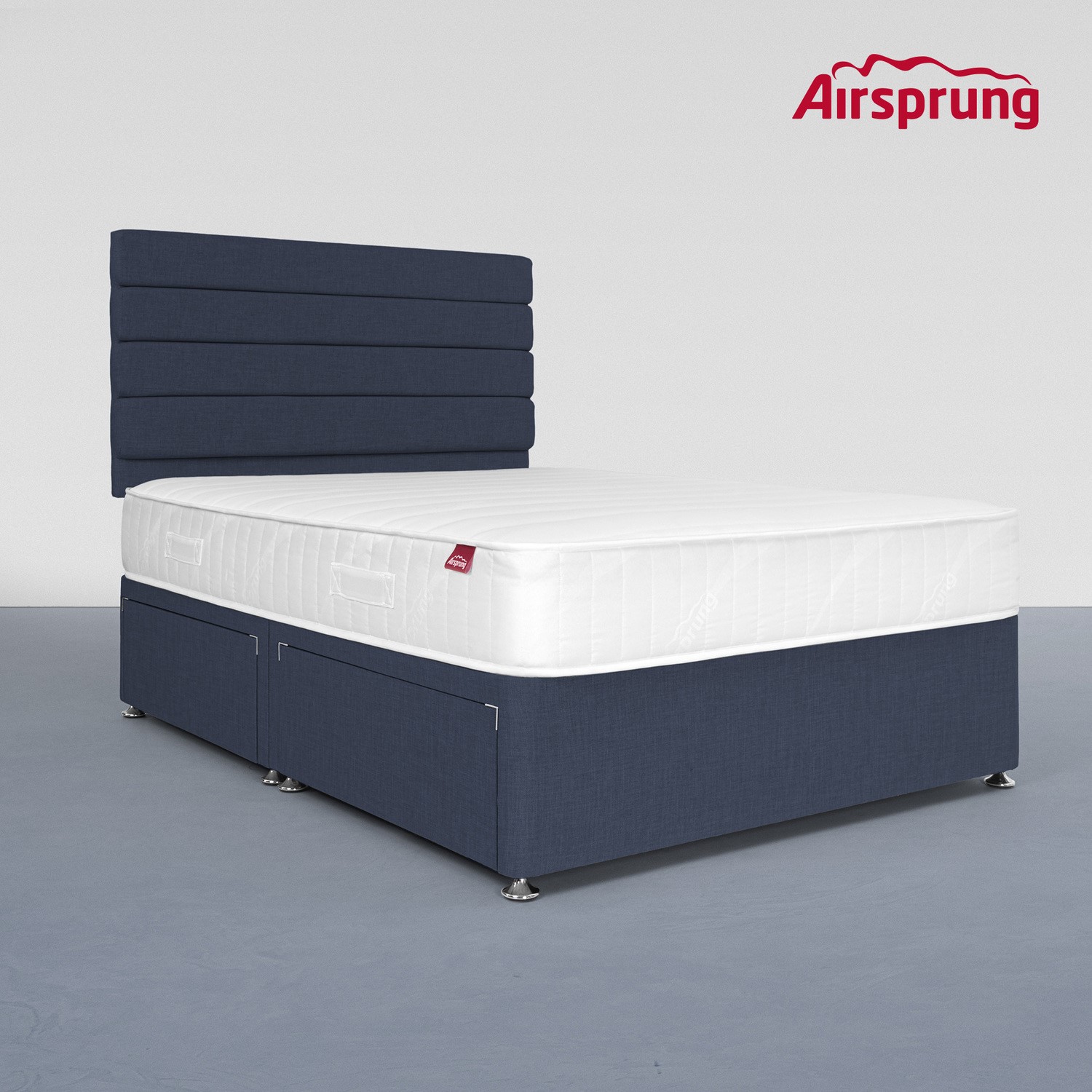 Photo of Airsprung king size 4 drawer divan bed with comfort mattress - midnight blue