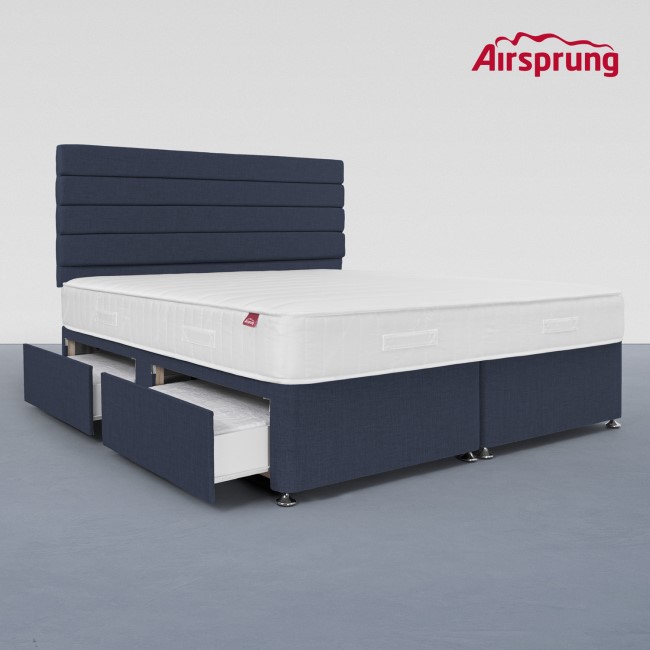 Airsprung Super King 4 Drawer Divan Bed with Comfort Mattress - Midnight Blue