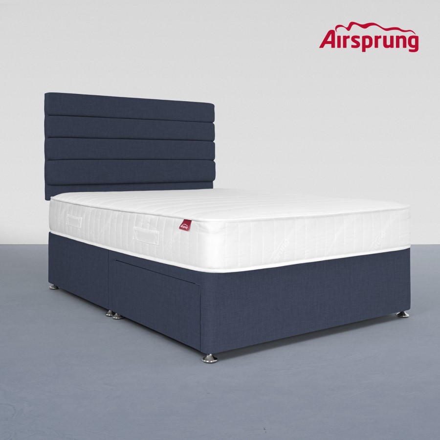 Airsprung Small Double 2 Drawer Divan Bed with Hybrid Mattress - Midnight Blue