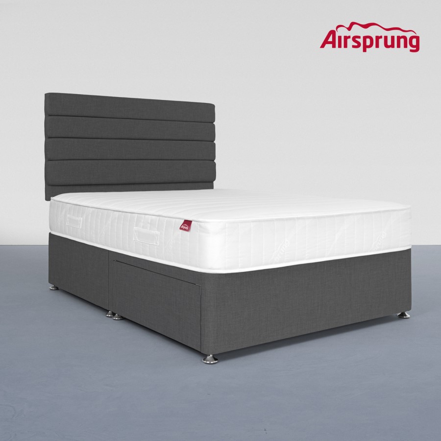 Airsprung King Size 2 Drawer Divan Bed with Hybrid Mattress - Charcoal