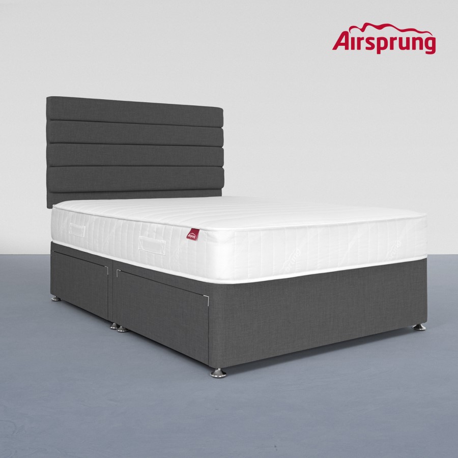 Airsprung King Size 4 Drawer Divan Bed with Hybrid Mattress - Charcoal