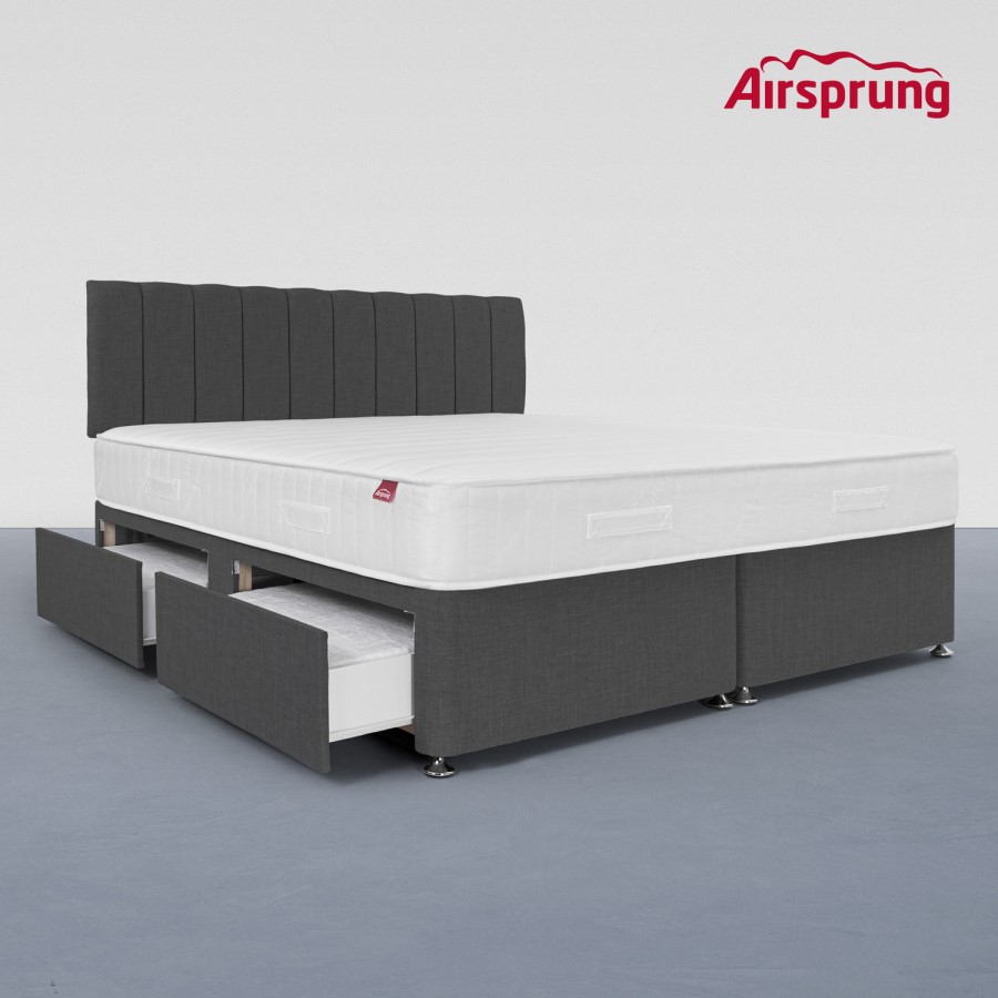 Airsprung Super King 4 Drawer Divan Bed with Hybrid Mattress - Charcoal