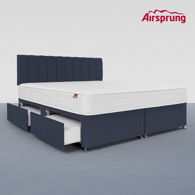 Airsprung Super King 4 Drawer Divan Bed with Hybrid Mattress - Midnight Blue