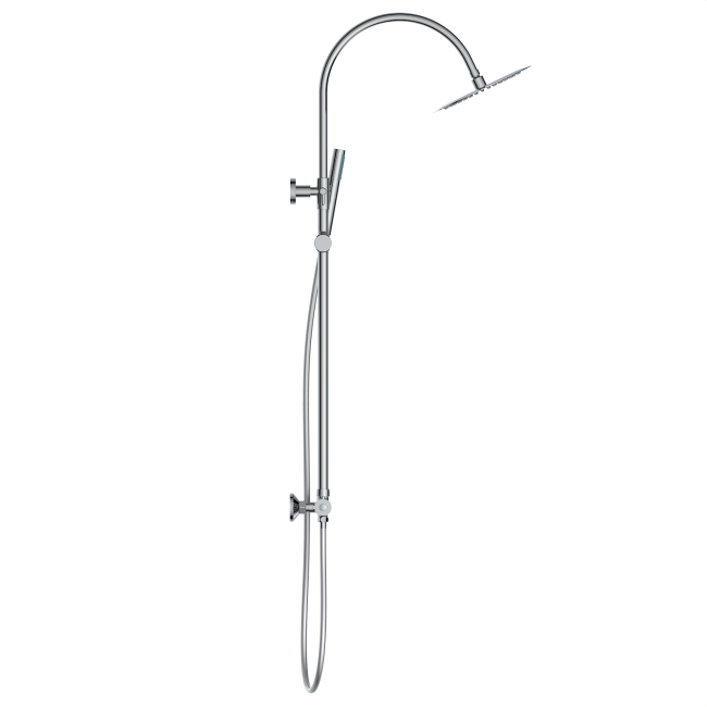 Chrome Round Gooseneck Thermostatic Bar Shower Set with Hand Shower & Slide Rail Kit - Grace