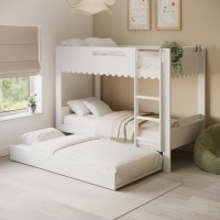 White Scalloped Triple Sleeper Bunk Bed with Trundle – Gracie