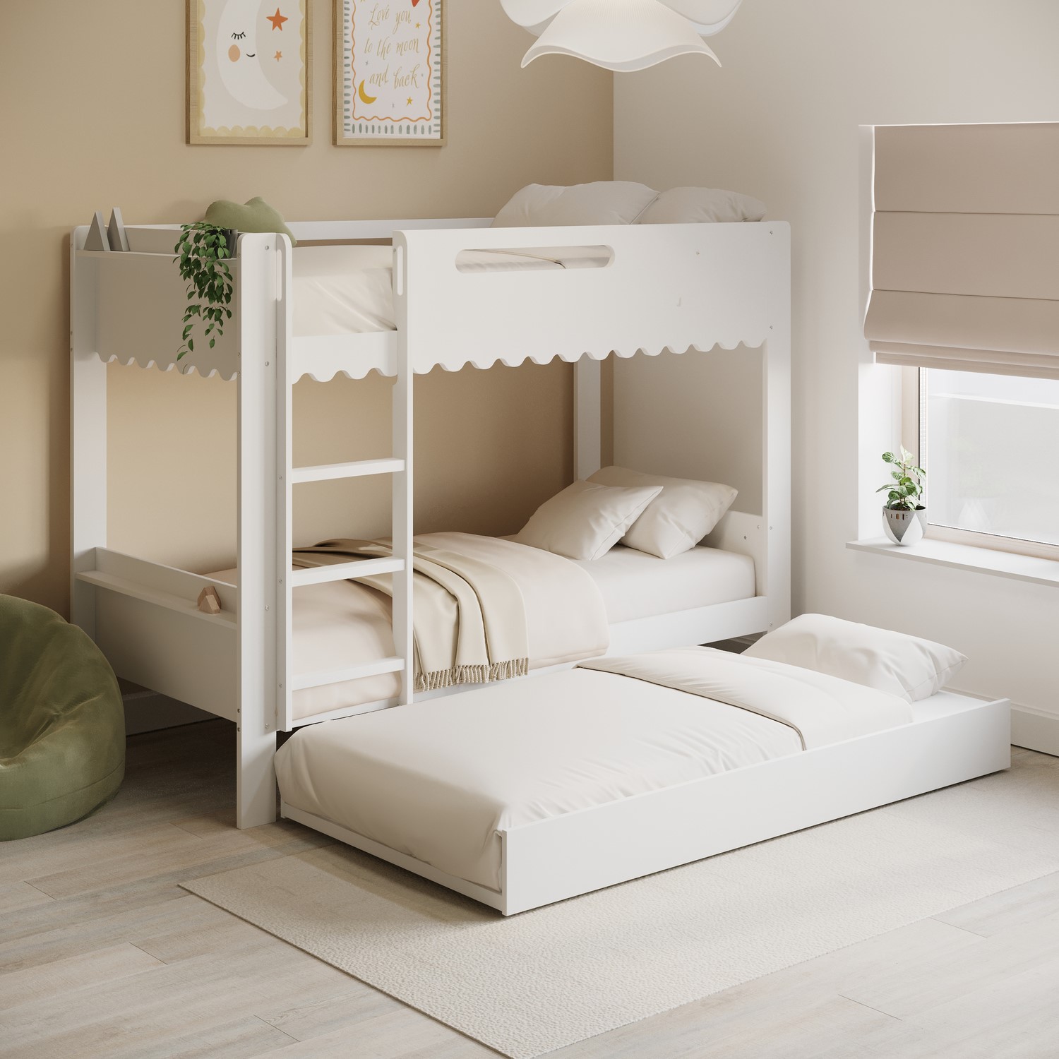 Scalloped Triple Sleeper Bunk Bed Trundle