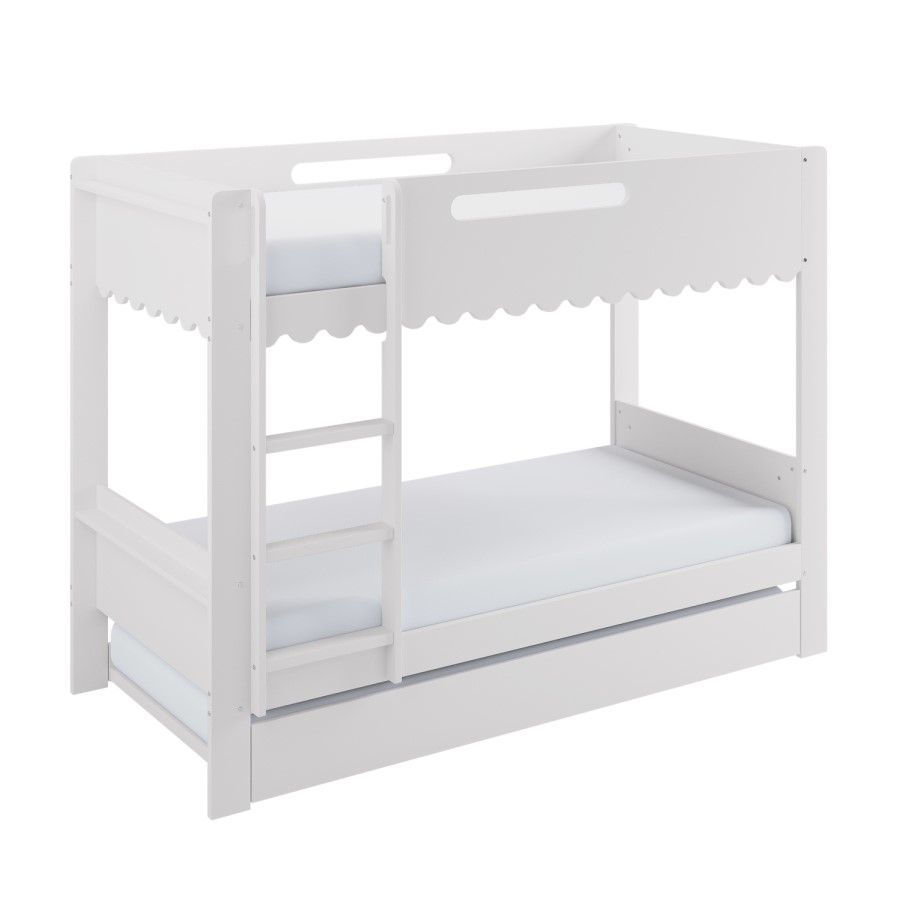 White Scalloped Triple Sleeper Bunk Bed with Trundle – Gracie
