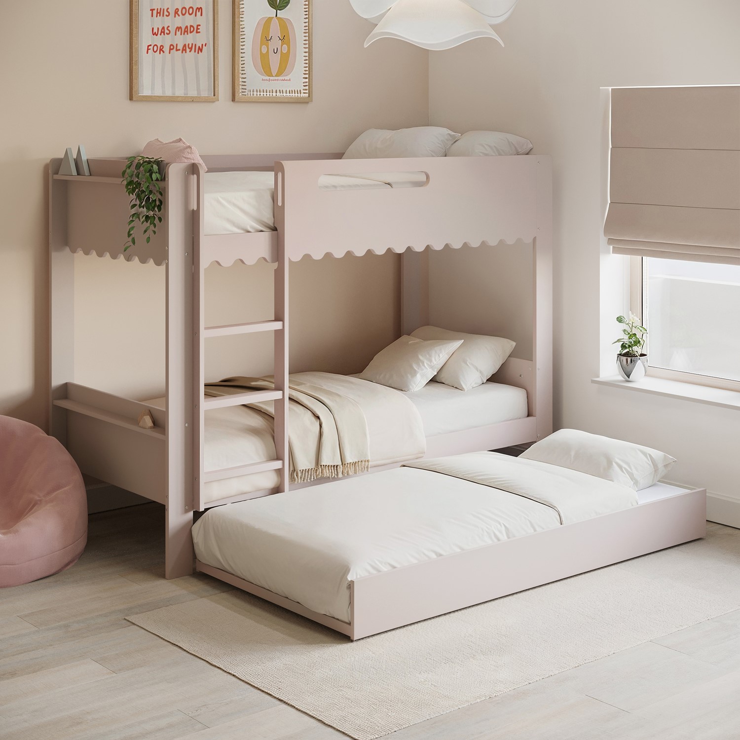 Scalloped Triple Sleeper Bunk Bed Trundle