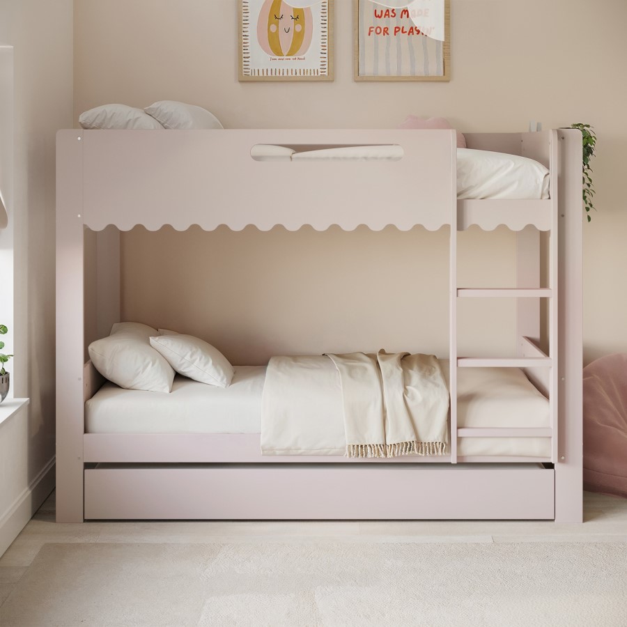 Pink Scalloped Triple Sleeper Bunk Bed with Trundle – Gracie