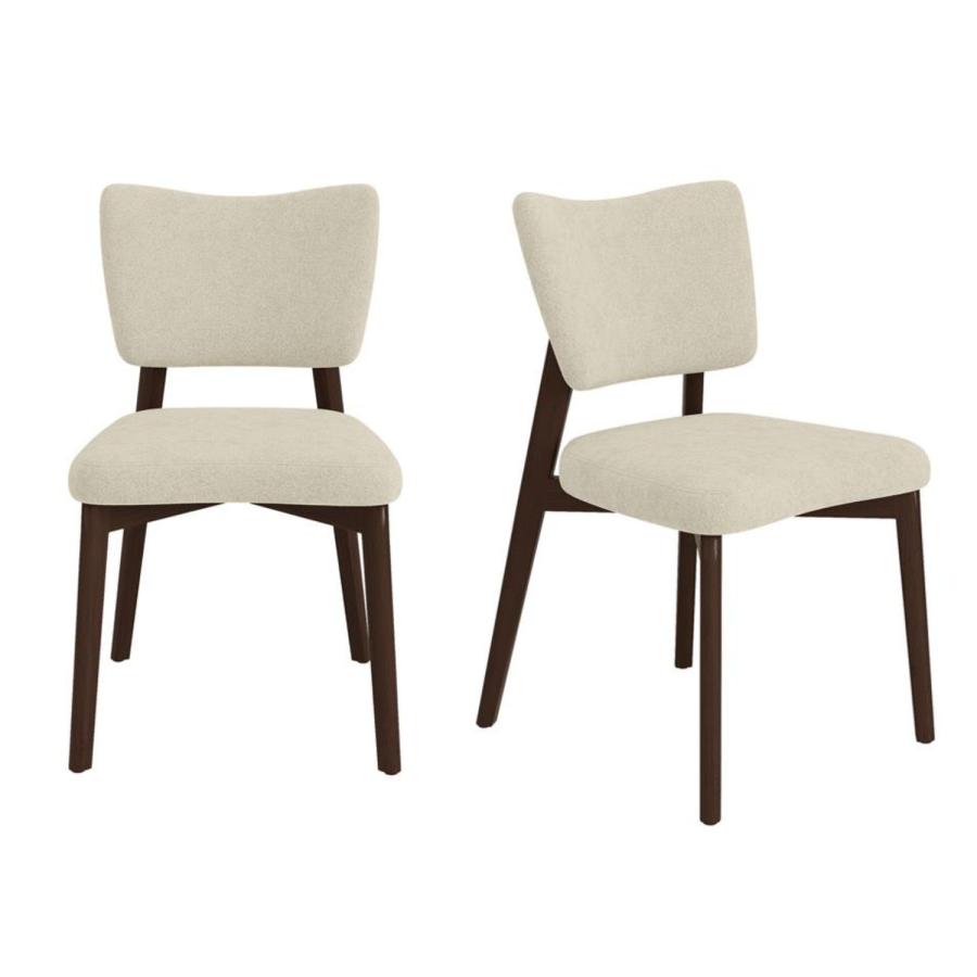 Set of 4 Beige Upholstered Dining Chairs with Walnut Legs - Greta