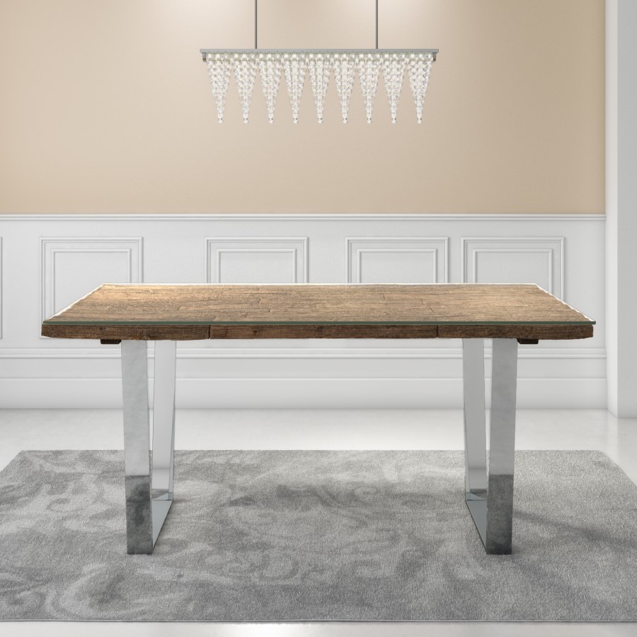 Grayson Large Industrial Wood Dining Table with Glass Top - Seats 6