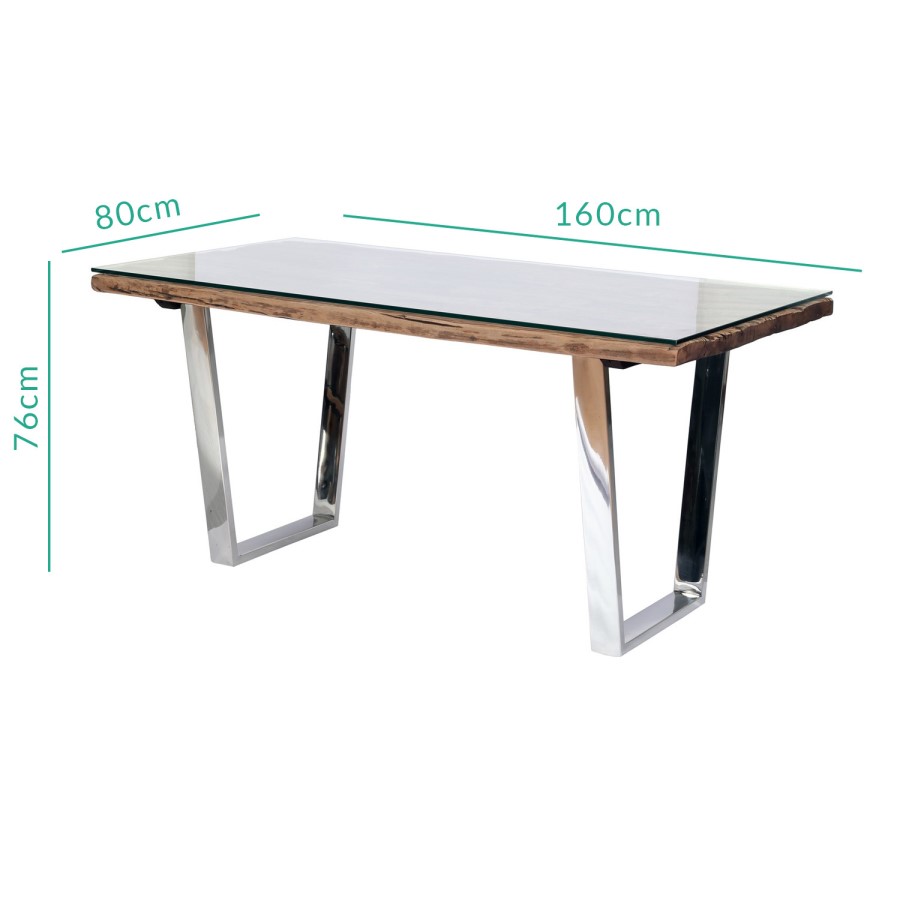 Grayson Large Industrial Wood Dining Table with Glass Top - Seats 6