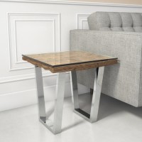 Grayson Industrial Side Table in Railway Wood with Glass Top