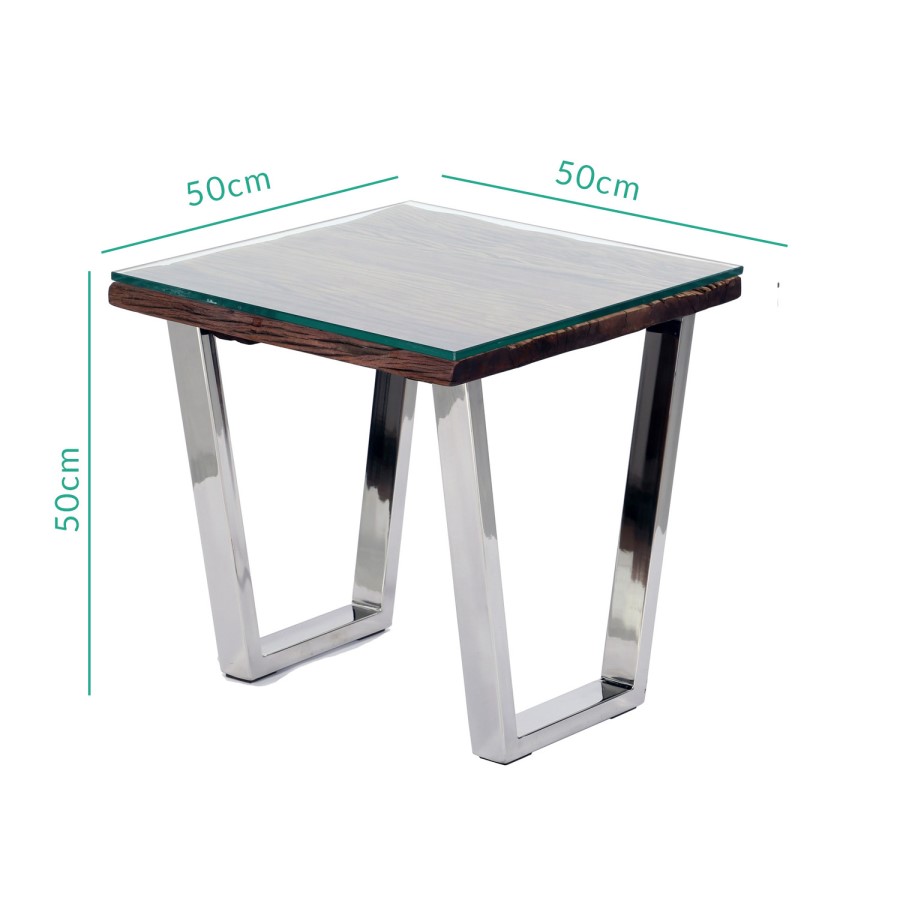 Grayson Industrial Side Table in Railway Wood with Glass Top