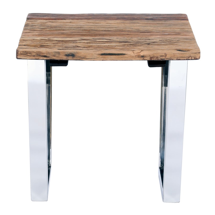 Grayson Industrial Side Table in Railway Wood with Glass Top