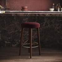 Burgundy Velvet Kitchen Counter Stool with Walnut Legs - Gatsby