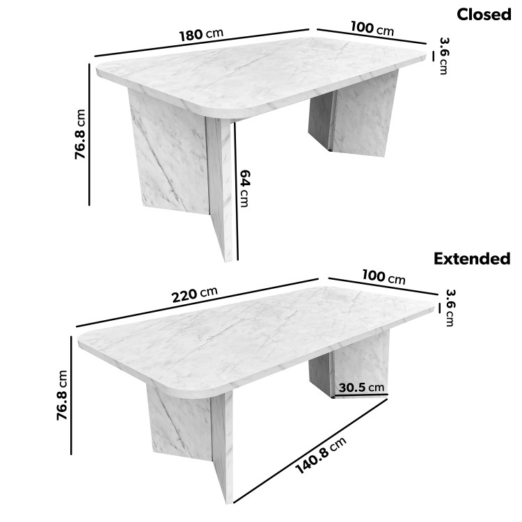 ONLY OPENED - White Marble Effect Pillar Extendable Dining Table - Geneva