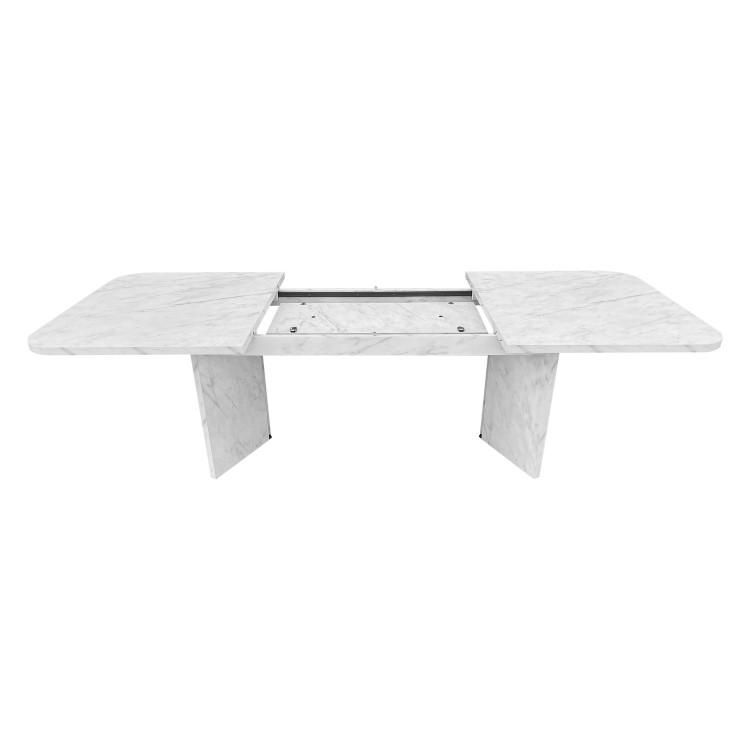 ONLY OPENED - White Marble Effect Pillar Extendable Dining Table - Geneva