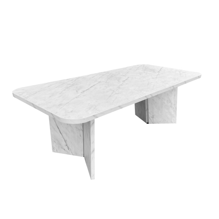 ONLY OPENED - White Marble Effect Pillar Extendable Dining Table - Geneva