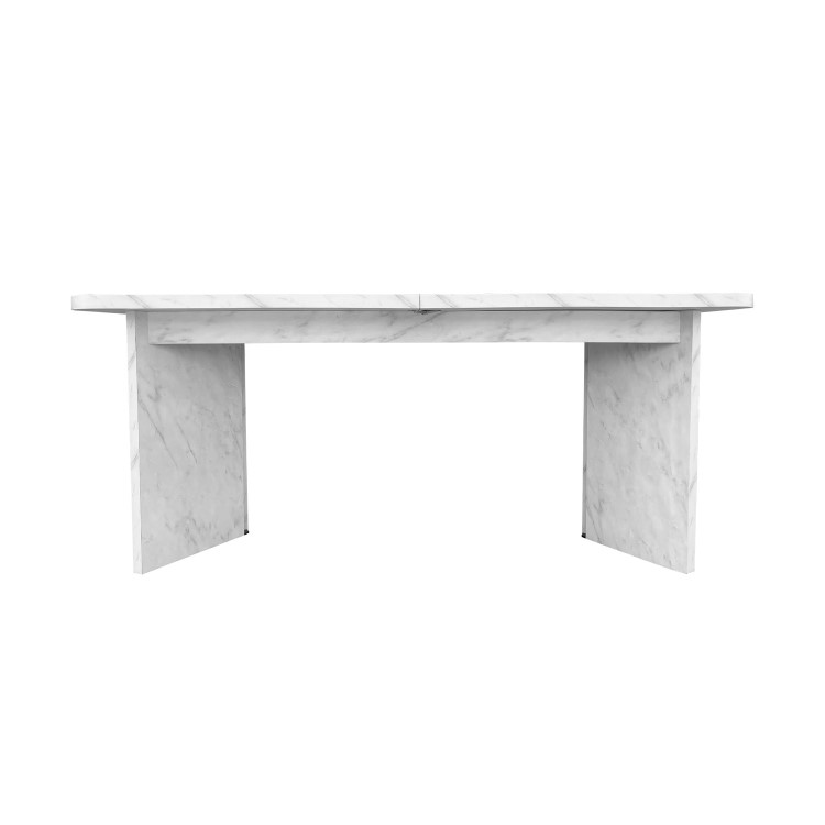 ONLY OPENED - White Marble Effect Pillar Extendable Dining Table - Geneva