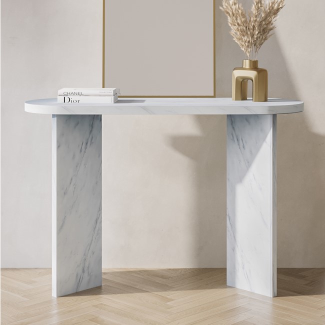 Large White Marble Effect Console Table - Geneva