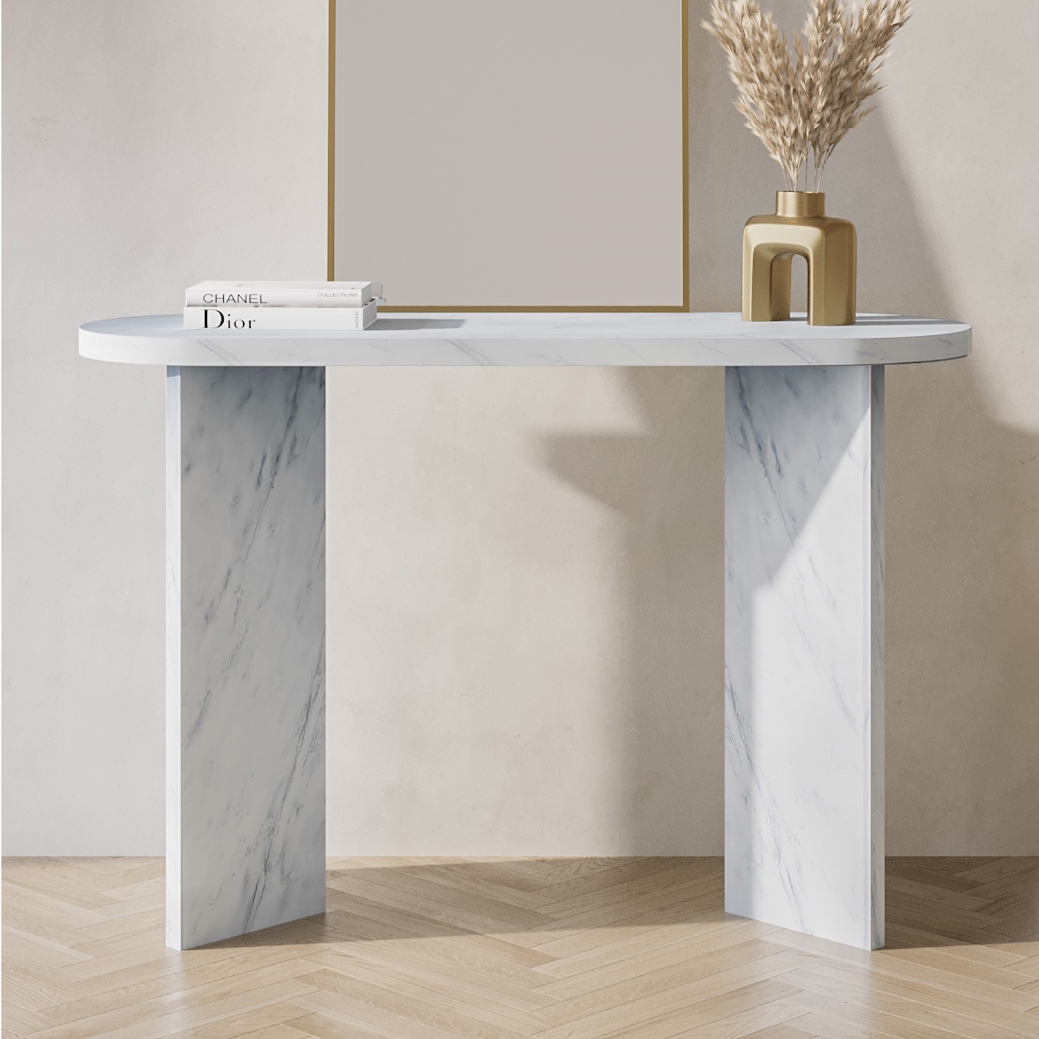 Photo of Large white marble effect console table - geneva